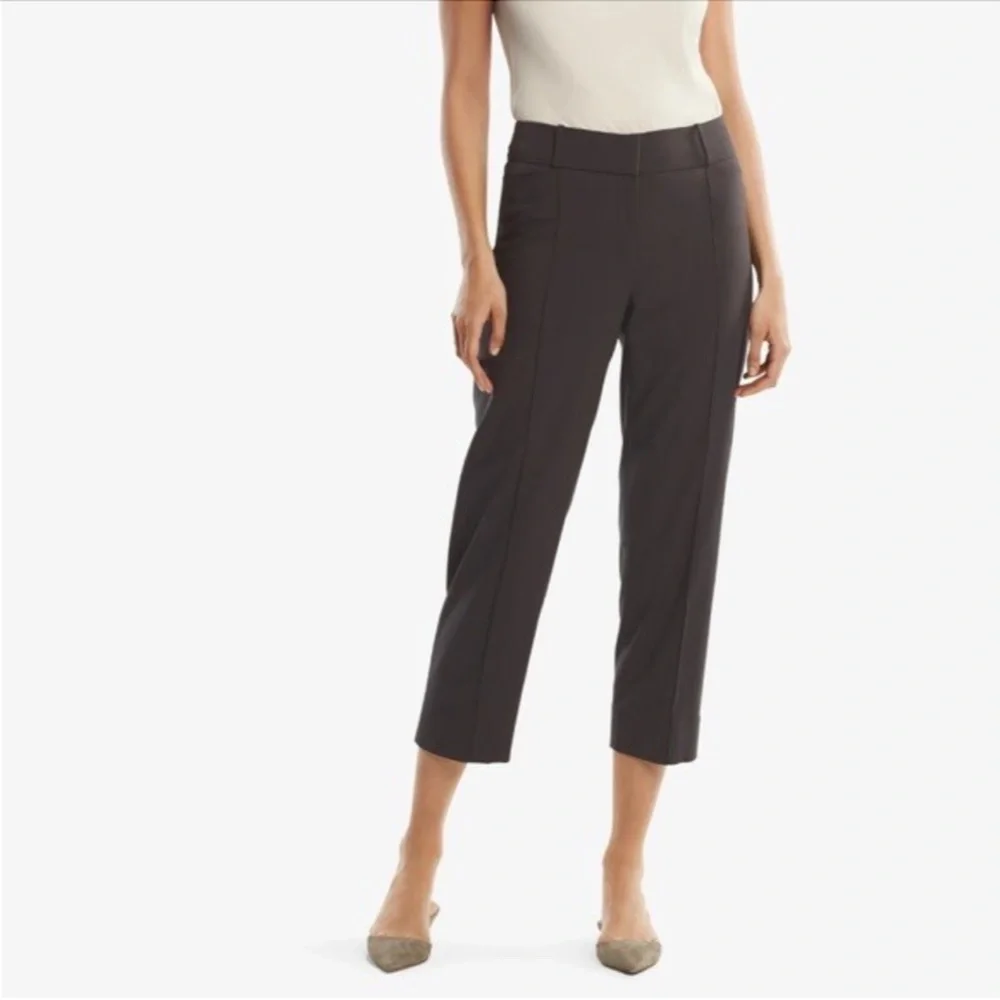 M.M. LaFleur Chester Pant Size 16 in Fig Brown, 100% Wool Cropped Stretch Office